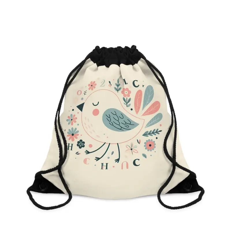 Charming Elegance: Bird & Pastel Flowers Drawstring Bag - one Size Bags