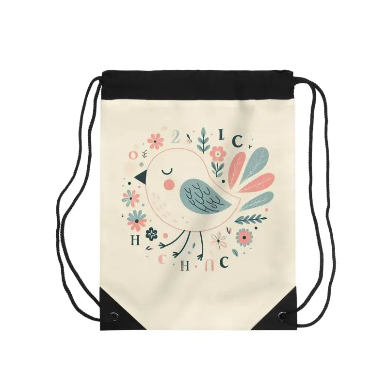 Charming Elegance: Bird & Pastel Flowers Drawstring Bag - one Size Bags