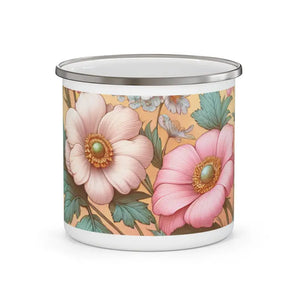 Mug - Enamel Camping Pastel Flowers Design - Dipaliz 12oz