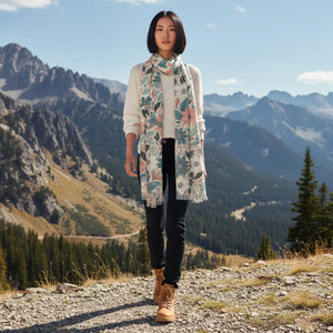 Soft Teal & Pink Botanical Fringe Light Scarf - Scarves Shawls