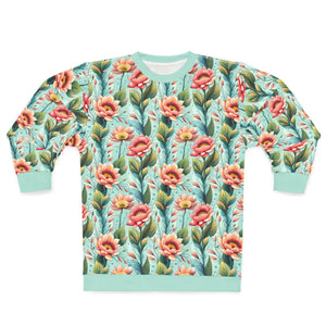 Mint Green Unisex Sweatshirt - Pastel Flowers Fleece - Dipaliz - Sweatshirts