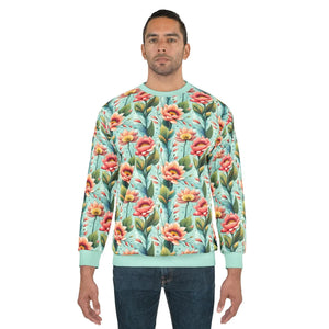Mint Green Unisex Sweatshirt - Pastel Flowers Fleece - Dipaliz - Sweatshirts