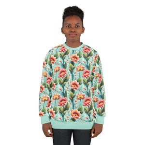 Mint Green Unisex Sweatshirt - Pastel Flowers Fleece - Dipaliz - Sweatshirts