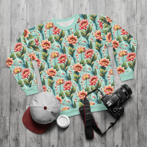 Mint Green Unisex Sweatshirt - Pastel Flowers Fleece - Dipaliz - Sweatshirts