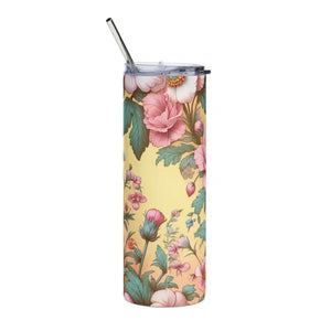 Skinny Steel Tumbler 20oz Pastel Flowers Stainless - Dipaliz - White / Tumblers