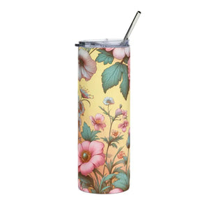 Skinny Steel Tumbler 20oz Pastel Flowers Stainless - Dipaliz - White / Tumblers