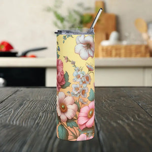 Skinny Steel Tumbler 20oz Pastel Flowers Stainless - Dipaliz - White / Tumblers