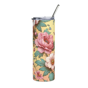 Skinny Steel Tumbler 20oz Pastel Flowers Stainless - Dipaliz - White / Tumblers