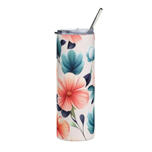 Skinny Steel Tumbler Pastel Flowers 20oz Women’s Fashion - Dipaliz - White / Tumblers