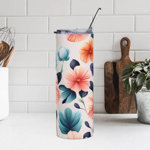 Skinny Steel Tumbler Pastel Flowers 20oz Women’s Fashion - Dipaliz - White / Tumblers