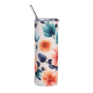 Skinny Steel Tumbler Pastel Flowers 20oz Women’s Fashion - Dipaliz - White / Tumblers