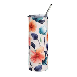 Skinny Steel Tumbler Pastel Flowers 20oz Women’s Fashion - Dipaliz - White / Tumblers