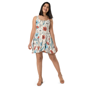 Pastel Flowers Skater Dress – Flared Skirt - Dipaliz - Dresses - Xs