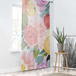 Pastel Flowers Window Curtain - Elegant Home Decor - Dipaliz - Sheer / White / 50’’ × 84’’ - Curtains