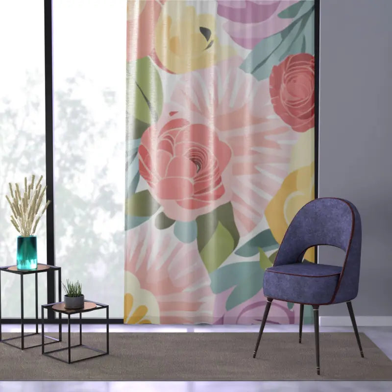 Elevate Home Decor with Pastel Flowers Window Curtain Delight - Sheer / White / 50’’ × 84’’