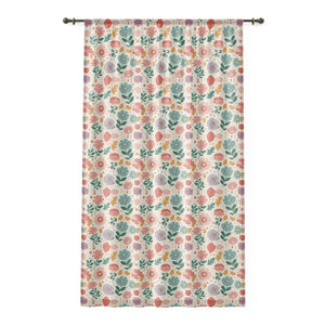 Floral Window Curtain - Pastel Polyester Sheer Home Decor - Dipaliz - White / 50’’ × 84’’