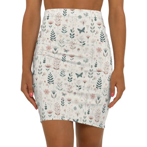 Floral Dreams Mid-waist Pencil Skirt - Black Seam Thread - Dipaliz - Skirts - l
