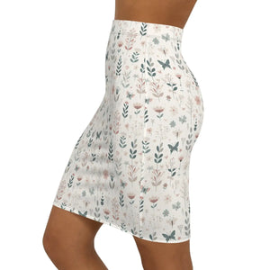 Floral Dreams Mid-waist Pencil Skirt - Black Seam Thread - Dipaliz - Skirts - l