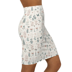 Floral Dreams Mid-waist Pencil Skirt - Black Seam Thread - Dipaliz - Skirts - l