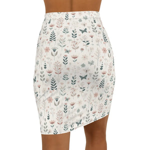 Floral Dreams Mid-waist Pencil Skirt - Black Seam Thread - Dipaliz - Skirts - l