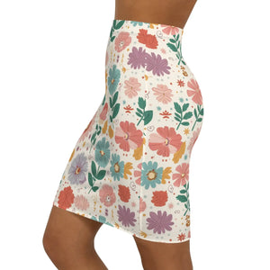 Stretchy Pastel Flowers Pencil Skirt - Comfort Fit - Dipaliz - Skirts - l
