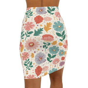 Stretchy Pastel Flowers Pencil Skirt - Comfort Fit - Dipaliz - Skirts - l