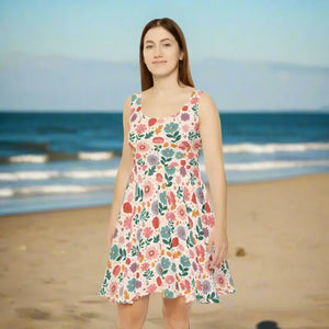 Pastel Flowers Skater Dress - Chic Abstract Floral Style - Dipaliz - Dresses