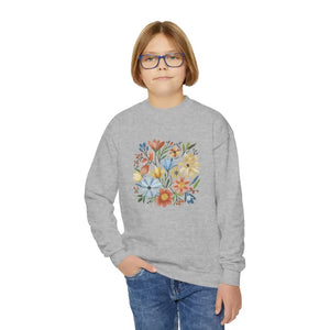 Kids Clothes - Youth Crewneck Sweatshirt Pastel Flowers Vibrant Comfort - Dipaliz