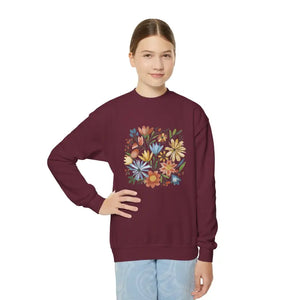 Kids Clothes - Youth Crewneck Sweatshirt Pastel Flowers Vibrant Comfort - Dipaliz