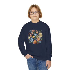 Kids Clothes - Youth Crewneck Sweatshirt Pastel Flowers Vibrant Comfort - Dipaliz