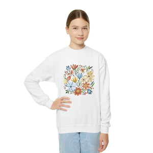 Kids Clothes - Youth Crewneck Sweatshirt Pastel Flowers Vibrant Comfort - Dipaliz