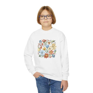 Kids Clothes - Youth Crewneck Sweatshirt Pastel Flowers Vibrant Comfort - Dipaliz