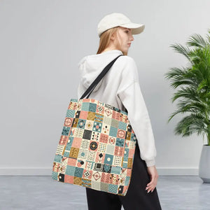 Chic Pastel Geometric Tote Bag with Black Handles - Dipaliz - Bags