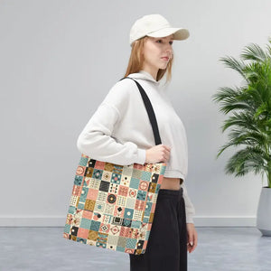 Chic Pastel Geometric Tote Bag with Black Handles - Dipaliz - Bags