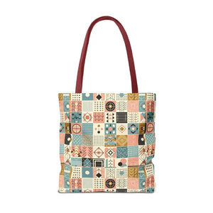 Chic Pastel Geometric Tote Bag with Black Handles - Dipaliz - Bags