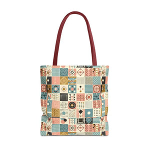 Chic Pastel Geometric Tote Bag with Black Handles - Dipaliz - 18’’ × / Red - Bags