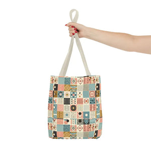 Chic Pastel Geometric Tote Bag with Black Handles - Dipaliz - Bags