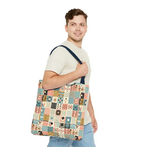 Chic Pastel Geometric Tote Bag with Black Handles - Dipaliz - Bags