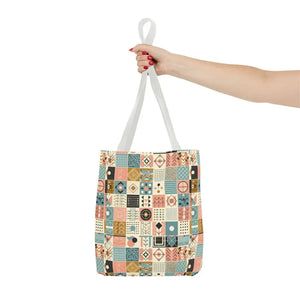 Chic Pastel Geometric Tote Bag with Black Handles - Dipaliz - Bags