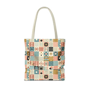 Chic Pastel Geometric Tote Bag with Black Handles - Dipaliz - Bags