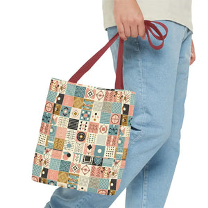 Chic Pastel Geometric Tote Bag with Black Handles - Dipaliz - Bags