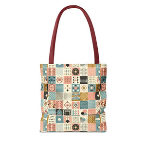 Chic Pastel Geometric Tote Bag with Black Handles - Dipaliz - Bags