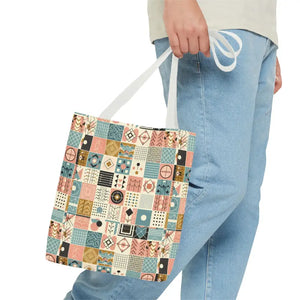 Chic Pastel Geometric Tote Bag with Black Handles - Dipaliz - Bags