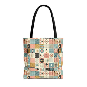 Chic Pastel Geometric Tote Bag with Black Handles - Dipaliz - 16’’ × / Red - Bags