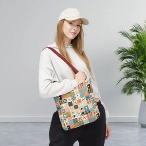 Chic Pastel Geometric Tote Bag with Black Handles - Dipaliz - Bags