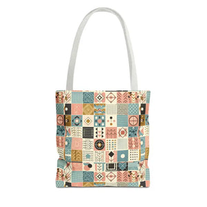Chic Pastel Geometric Tote Bag with Black Handles - Dipaliz - 13’’ × / White - Bags