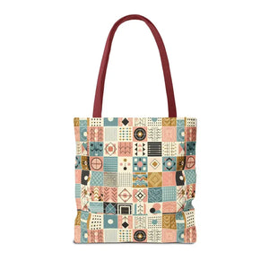 Chic Pastel Geometric Tote Bag with Black Handles - Dipaliz - Bags