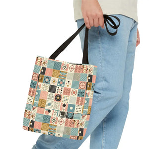 Chic Pastel Geometric Tote Bag with Black Handles - Dipaliz - Bags