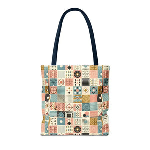 Chic Pastel Geometric Tote Bag with Black Handles - Dipaliz - Bags