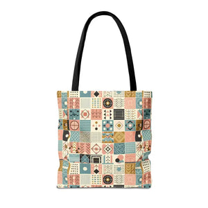Chic Pastel Geometric Tote Bag with Black Handles - Dipaliz - Bags